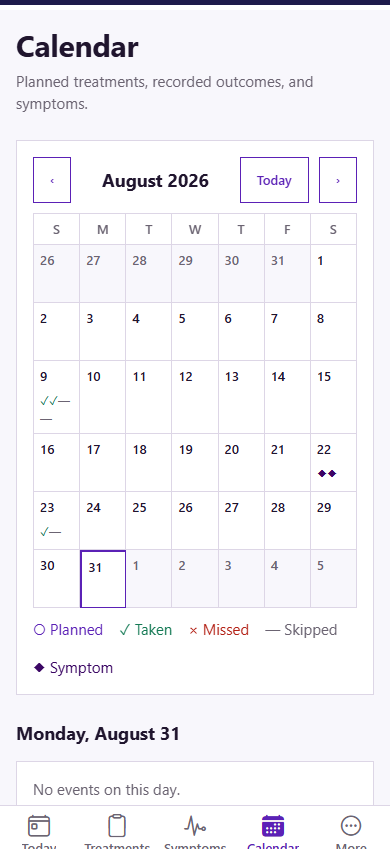 Navi8 app calendar