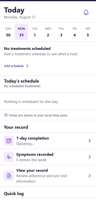 Navi8 app: Today view with schedule and reminders